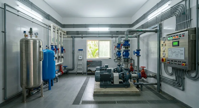Hospital borewell pump room with surge tank in Chalakudy