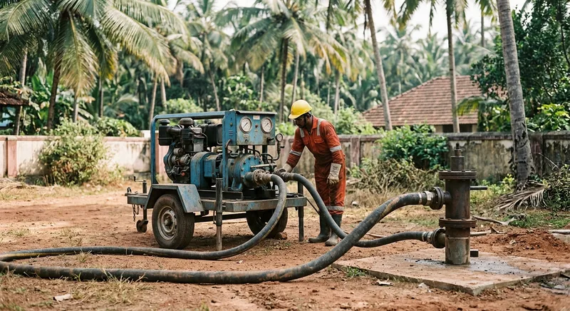 Hydro fracturing equipment connected to a Thrissur borewell head